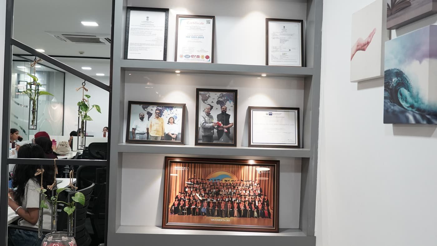 Certificates and Gradiefesta photo on the Eduflair Calicut campus wall